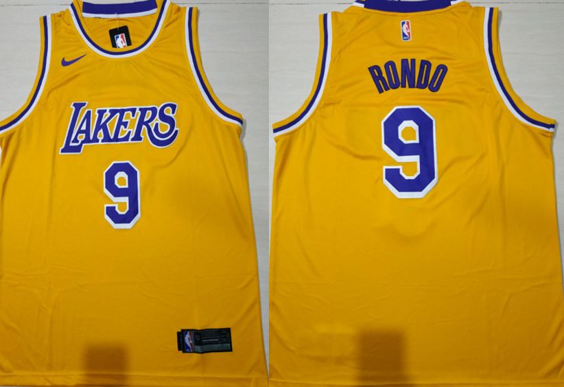 Men Los Angeles Lakers #9 Rondo Yellow Stitched NBA Jersey->chicago bulls->NBA Jersey